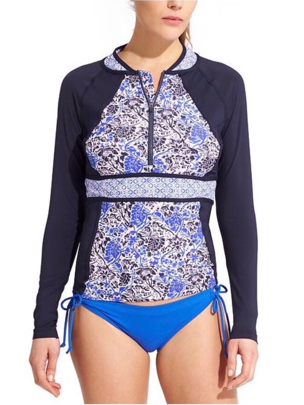 Athleta Navy & Blue Floral Long-Sleeve Rash Guard